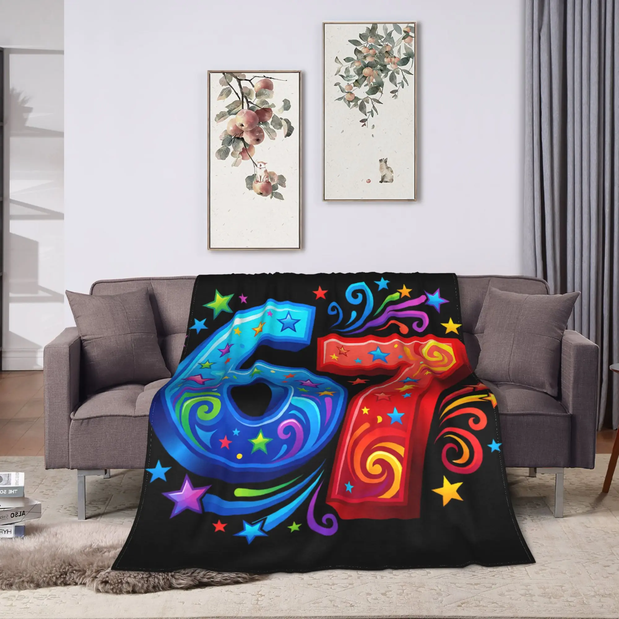 67 ميمي ستة سبعة مضحك 6 7 بطانية جودة لينة رمي بطانية الربيع الطائرة السفر ديكور المنزل طباعة المفرش #2