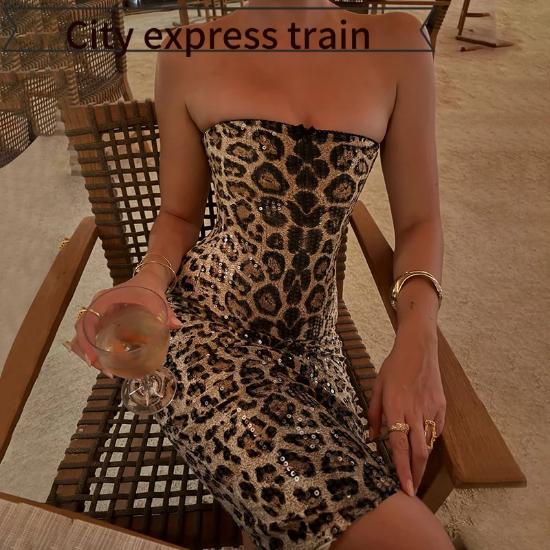 

Koko Diva Leopard Print Slim Fit Sexy Slit Dr Women's Strapl Ensemble Summer 2025 Faion Element Printed Pattern