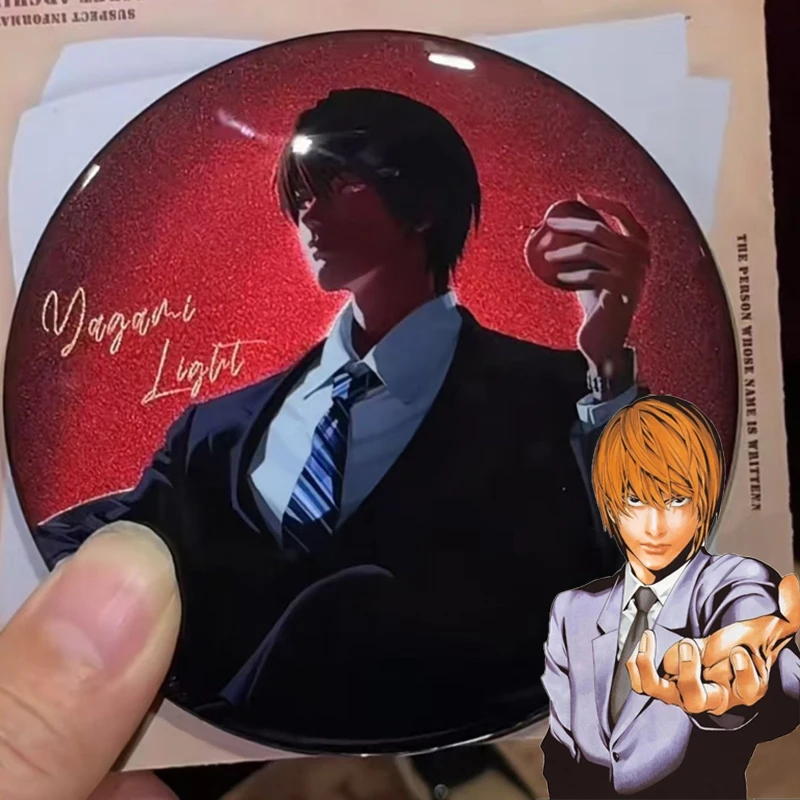 Anime DEATH NOTE Yagami Light L Cosplay Brooch Creative Tinplate Flash Badge Lapel Pins Bag Ornament Accessory Collect Prop