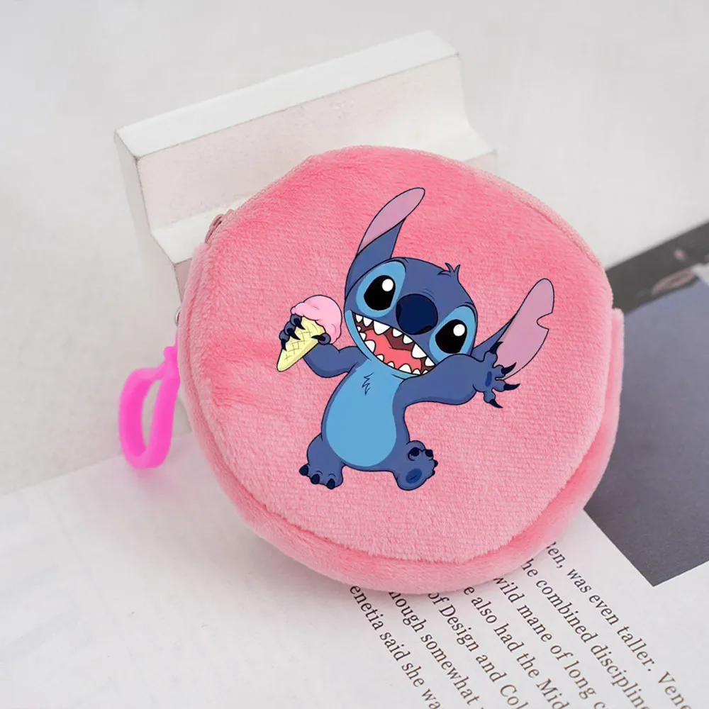 New Disney Stitch Round Coin Purse Cartoon 5 Color Plush Wallet for Women Portable Cute Lipstick Storage Bag Girls Gifts