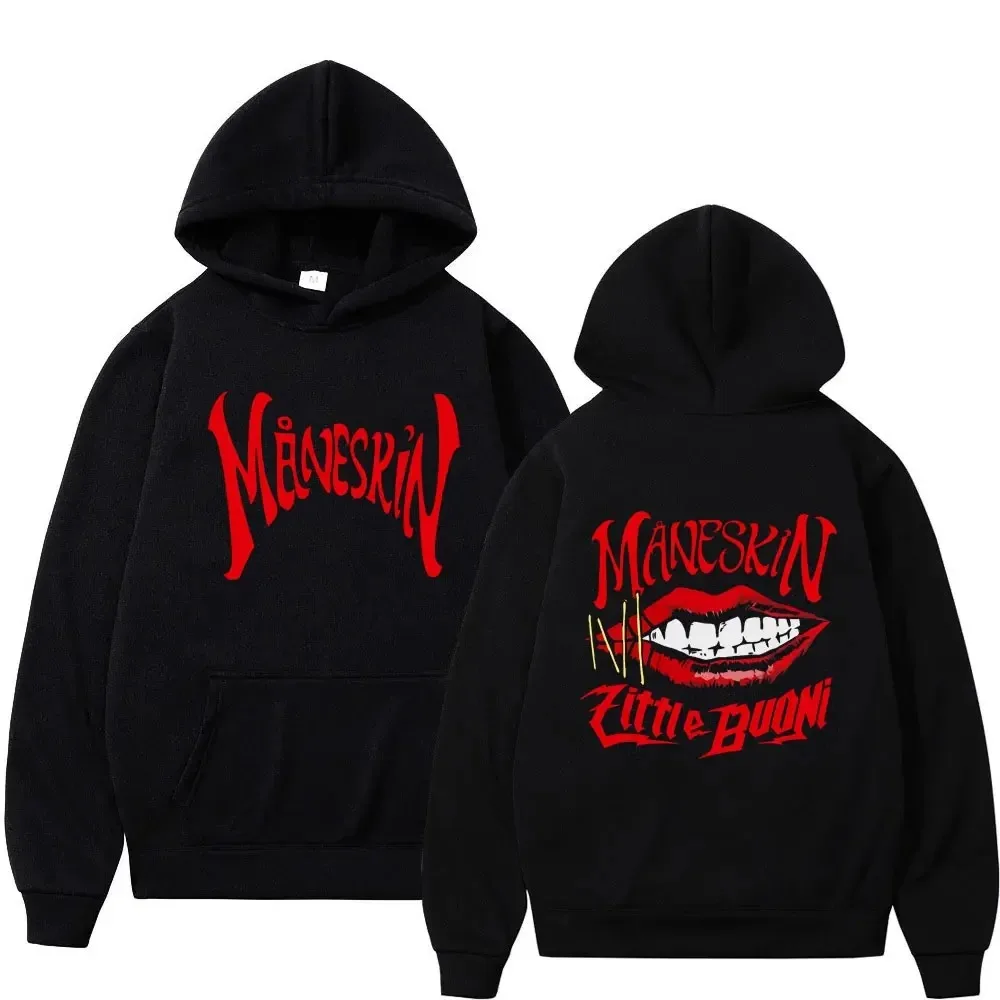 Autumn Winter Rock Band Maneskin Mouth Print Hoodie Men Women Hip Hop Pullover Oversized Sweatshirt Loose  Long Sleeve Hooded