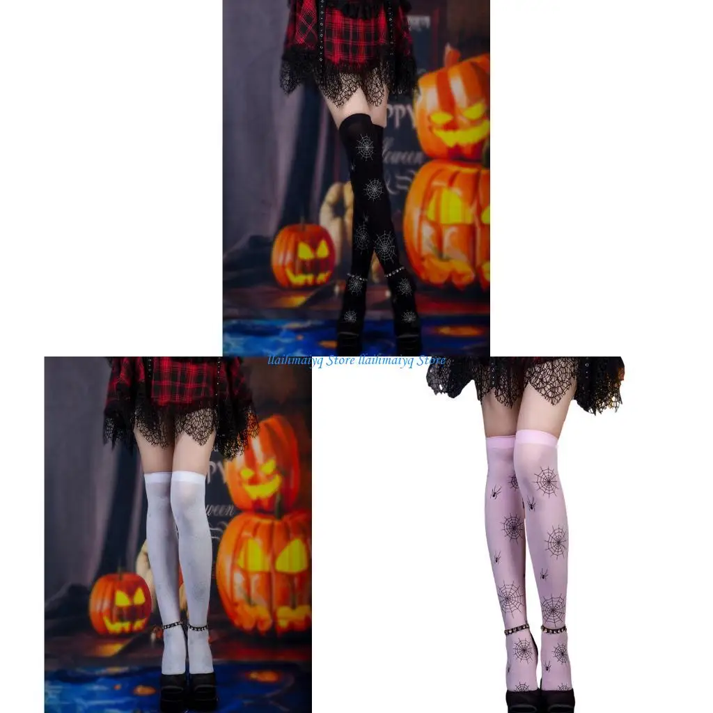 

573B Women Over the Knee Socks Halloween Thigh High Stockings Printed Long Stockings