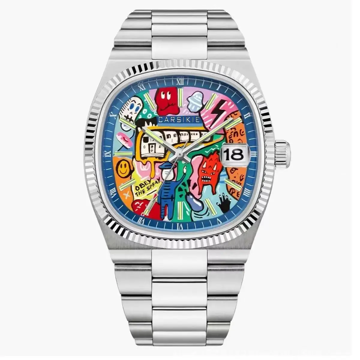 New Square Graffiti Comic Watch Male Personality Creative Art Cartoon Pattern ins Hip Hop Premium Watch