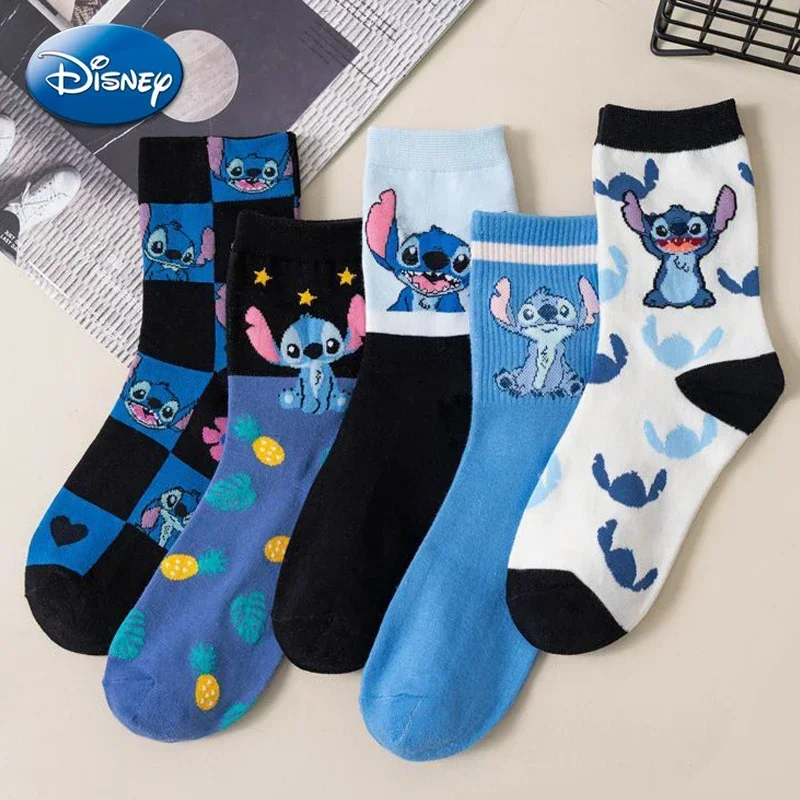 Disney Stitch Cotton Socks Cartoon Anime Figure Breathable Absorb Sweat Sports Long Style Sock Autumn Winter Warm Cosplay Gifts