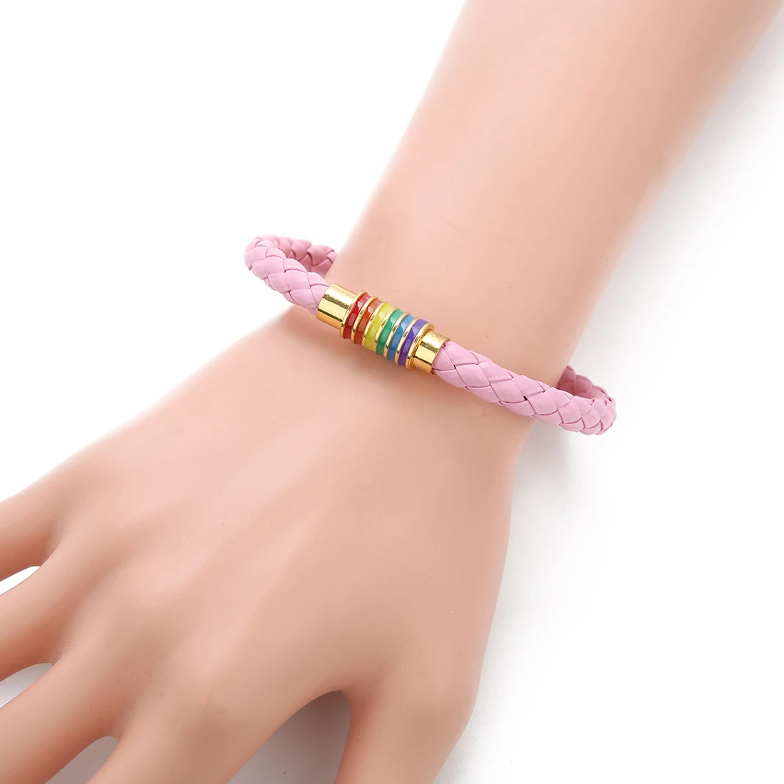 1 قطعة/الوحدة موضة قوس قزح اللون سوار ضياء 6 مللي متر أساور جلدية الحبل التفاف مع مشبك المغناطيسي للرجال النساء مجوهرات #5