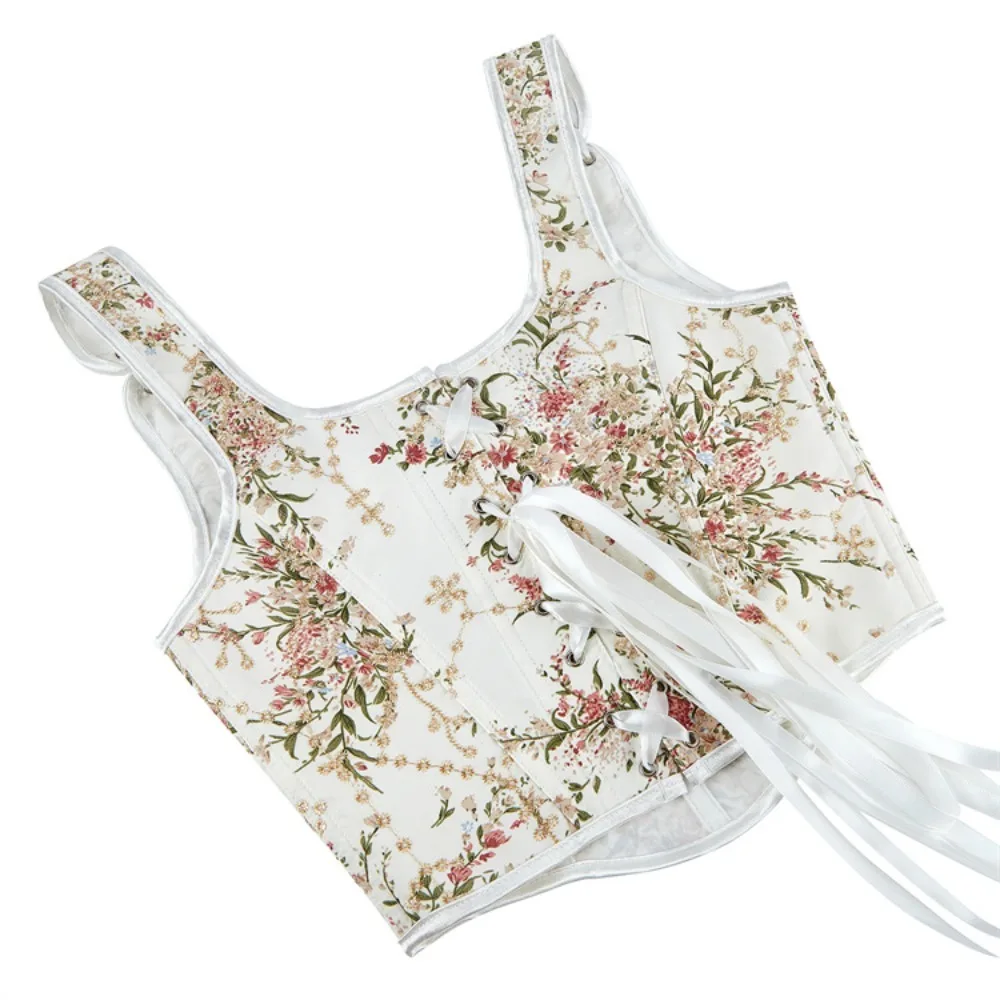 

Vintage Women Overbust Corset with Straps Lace-Up Floral Print Push Up Bustier Top Party Clubwear Sexy Bodice Corselet Feminino