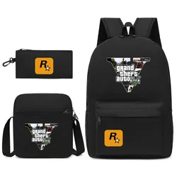 GTA5 3Pcs Grand Theft Auto Backpack for Boys Girls Casual Students School Bag Teenagers Capacity Black Travel Rucksack