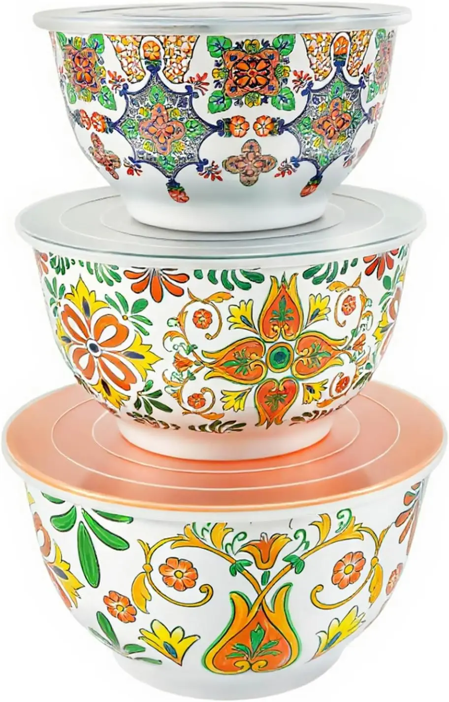 

Large Mixing Bowl Set with Lids, Melamine Nesting Bowls for Pasta Baking Salad, Set of 3, Aztec Bloom