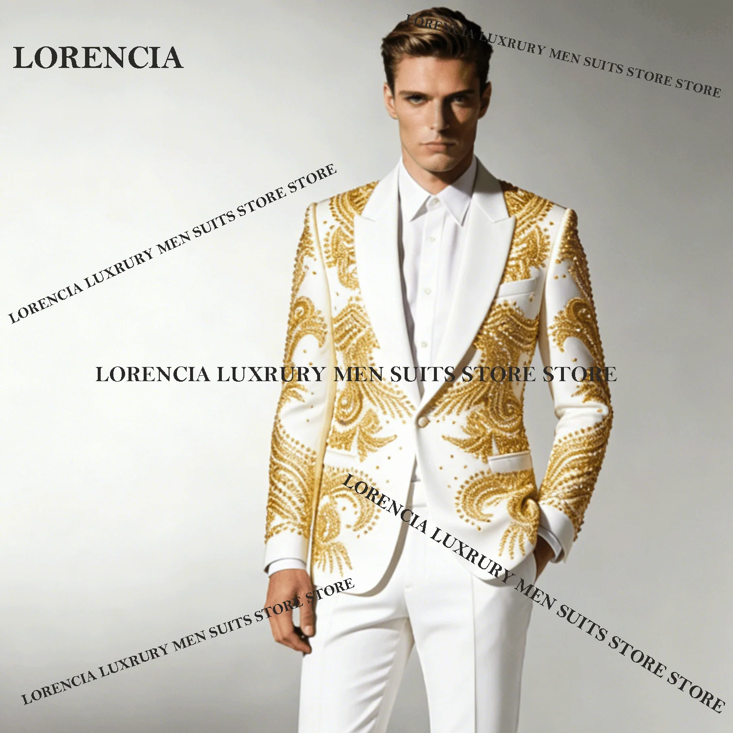 

Элегантные мужские костюмы с металлическими украшениями, комплекты из 2 предметов, тонкий пиджак для выпускного вечера, индивидуальный костюм Homme, однобортный смокинг для жениха