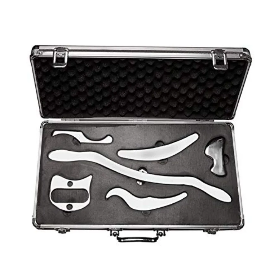 

Набор инструментов для массажа Гуаша из нержавеющей стали для мобилизации мягких тканей, инструменты IASTM, серебристый, 6 предметов, с гладкими краями