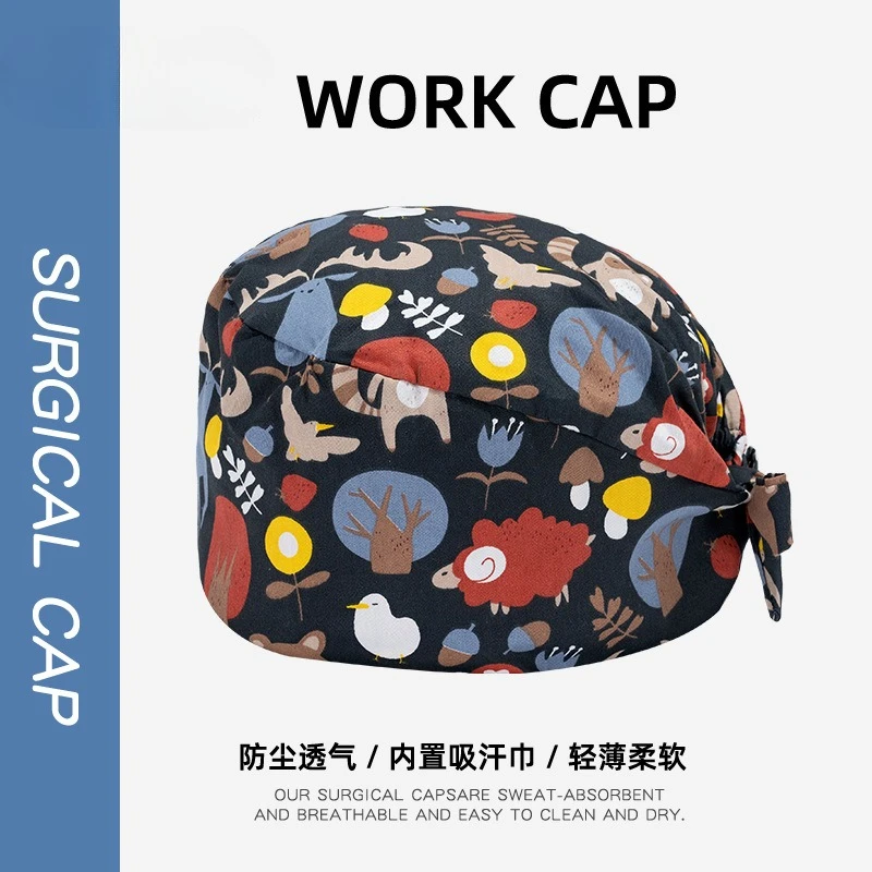 New Scrub Hat Adjustable Surgical Cap Medical Print Surgical Cap Multicolor Nurse Dentist Spa Working Cap Women Men Surgery Hats