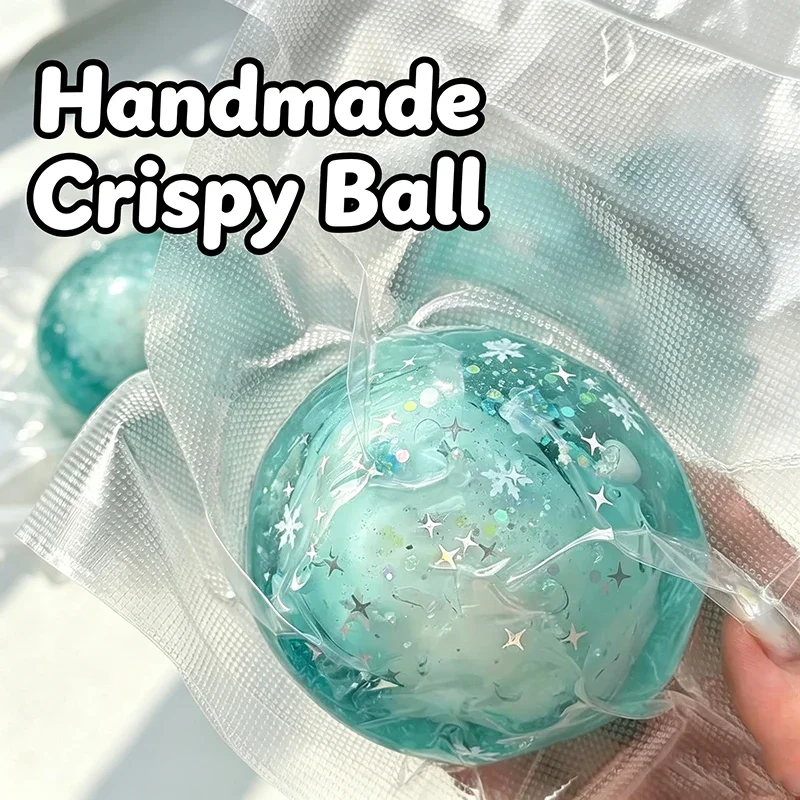 Handmade Blue Ocean Crispy Squeeze Ball Crunchy ASMR Sound Sensory Soothing Toy Stress Relief Anti Anxiety Focus Toy for Adults
