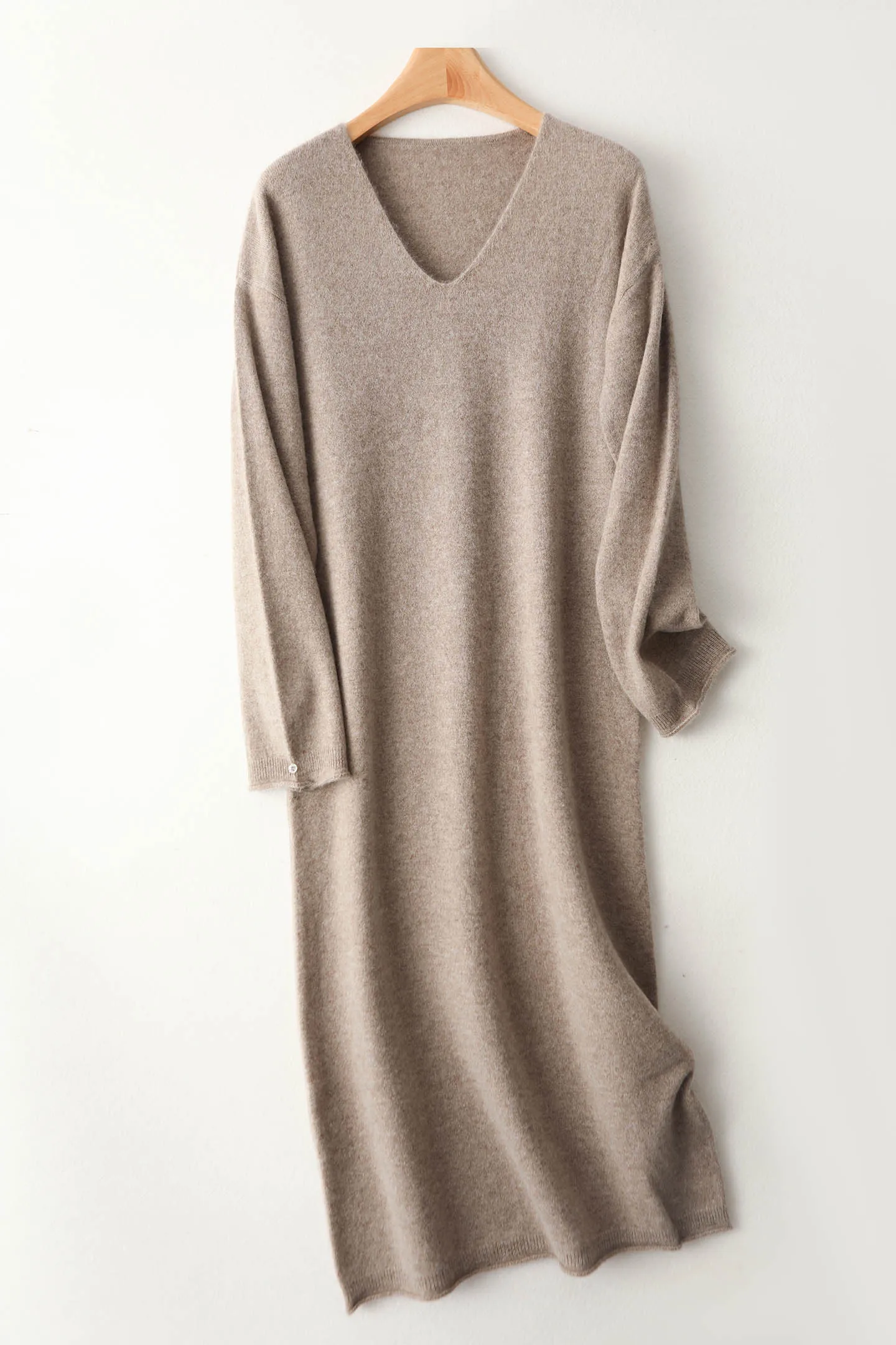 

Light Luxury Loose Autumn Winter Woman Dress Elegant Female 100% Merino Knitted Sweater V-Neck Lady Long Sleeve Clothing Tops