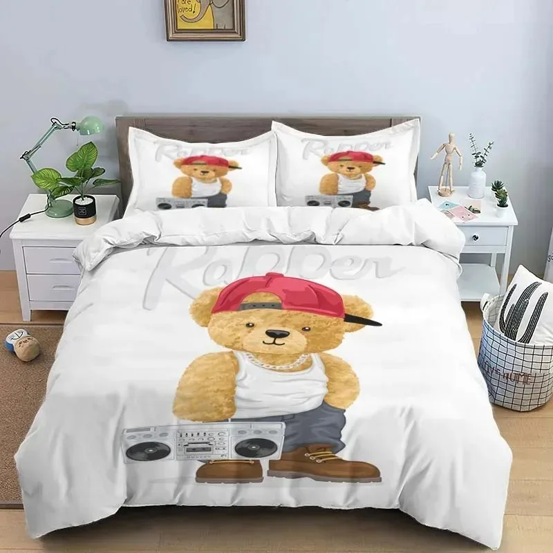 3D Bear Print Digital Print Polyester Bedding Sets,Girl's Cover,Boys Duvet Cover Set For Teens, Queen cover Pillowcase