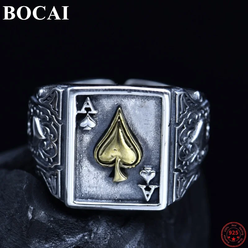 

Мужские серебряные кольца BOCAI S925 пробы, новые модные увеличенные готические стильные серебряные регулируемые ювелирные изделия