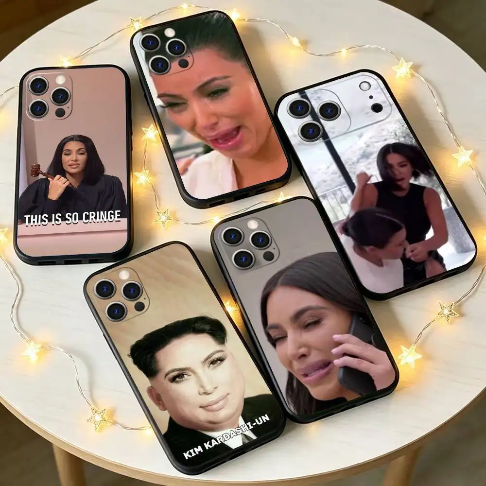

k-Kim Kardashians Funny Meme Phone Case For iPhone 17,16,15,14,13,12,11 Plus,Pro Max,XS,Soft Silicone Black Cover