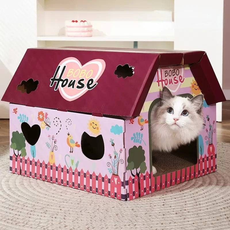 

Pets Cat Corrugated Papper Cat's Cartoon House Bed for Cats Breathable Cat Scratcher Nest Scratch Pad Cardboard for Cat Sleeping