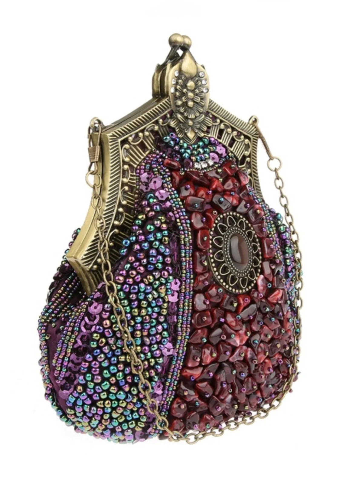 

Double-Sided Beaded Clutch Bag for Women Evening Dr Handheld Retro Single oulder Crossbody Magnetic Bule Briti Sle