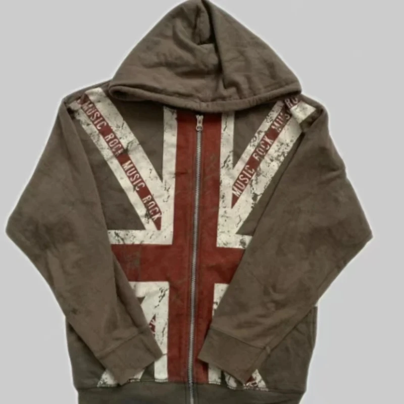 2025 Men and women British flag printed hoodie Fashion casual zipper sweatshirt trendy neutral soft and comfortable fabric