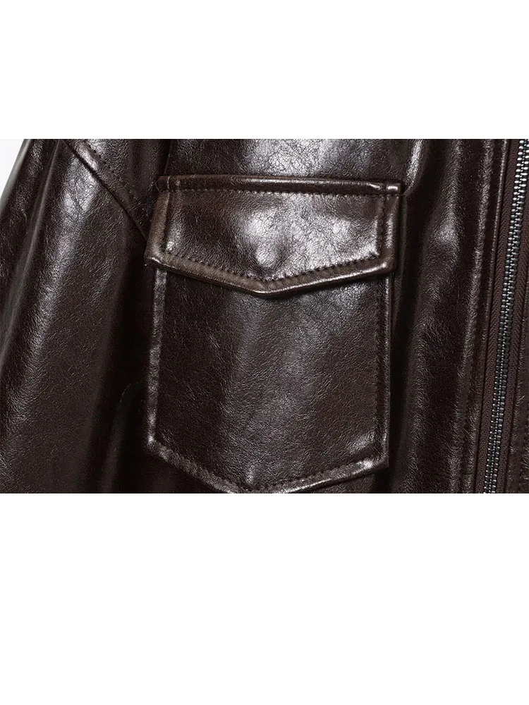 

HH Woman Fashion Winter Street Style Long Sleeves Faux Fur Lapels Zipper Belt Pocket Decoration Coated Faux Leather Jacket