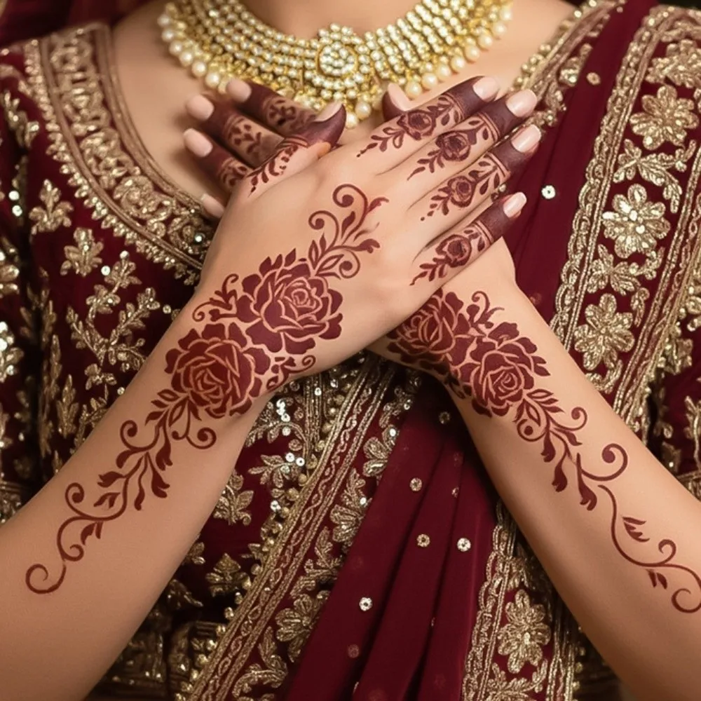 

9pcs Water Transfer Decals Henna Tattoo Stickers India Mehndi Flower Instant Henna Temporary Tattoo Fake Waterproof