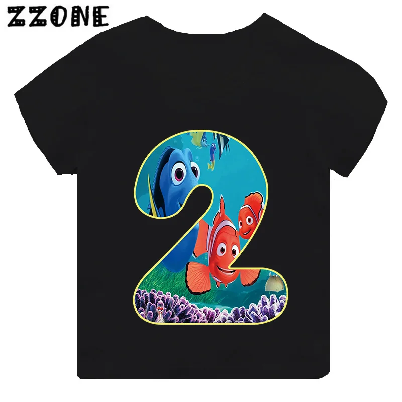 Finding Nemo Dory Fish Number Print Cute Girls Clothes 1 2 3 4 5 6 7 8 9 Years Birthday Kids T shirt Baby Boys Children T-Shirt