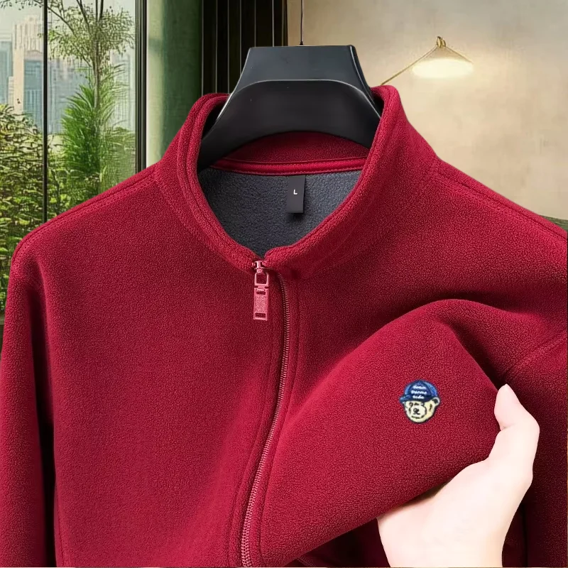 

Fashionable autumn winter new comfortable velvet warm zipper cardigan top men brand bear head embroidered stand up collar jacket