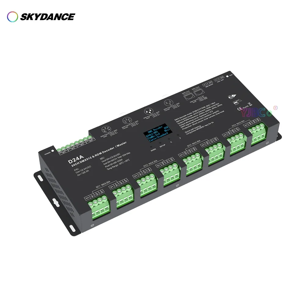 Skydance OLED display 24 Channels CV DMX512 Decoder 12V-24V 24CH 4-PWM RDM DMX Master RGB LED Strip tape Controller 8 bit/16bit