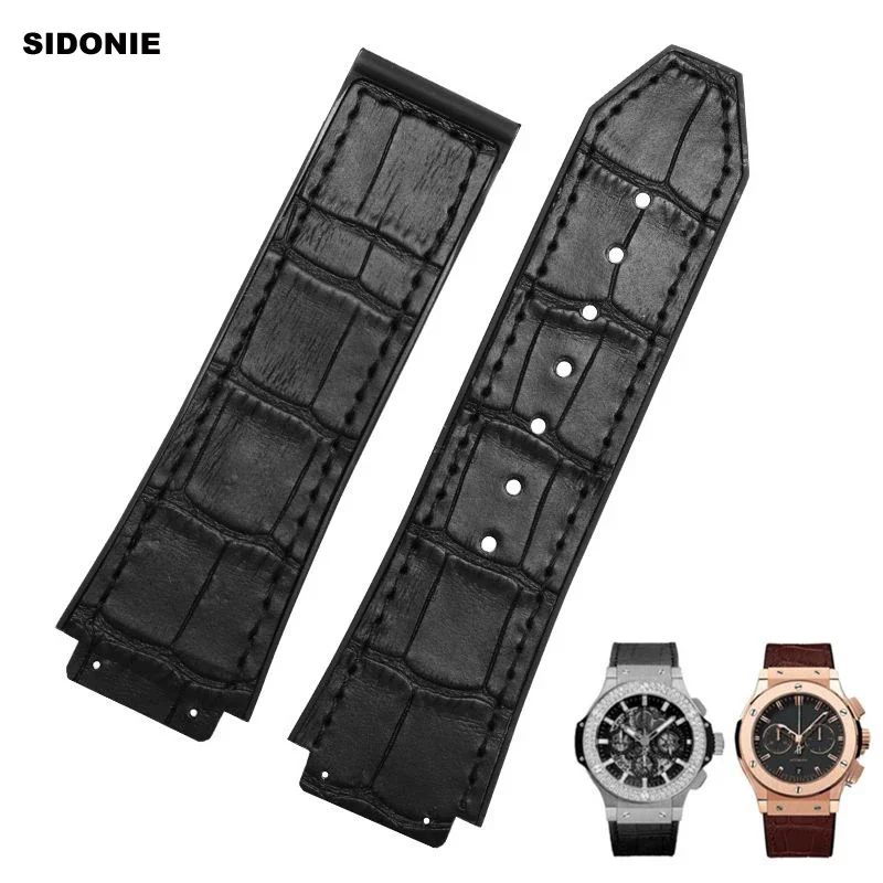 Luxury brand 25mm*19mm Leather Rubber silicone Watchband butterfly Buckle for Hublot strap for Big Bang  classic fusion