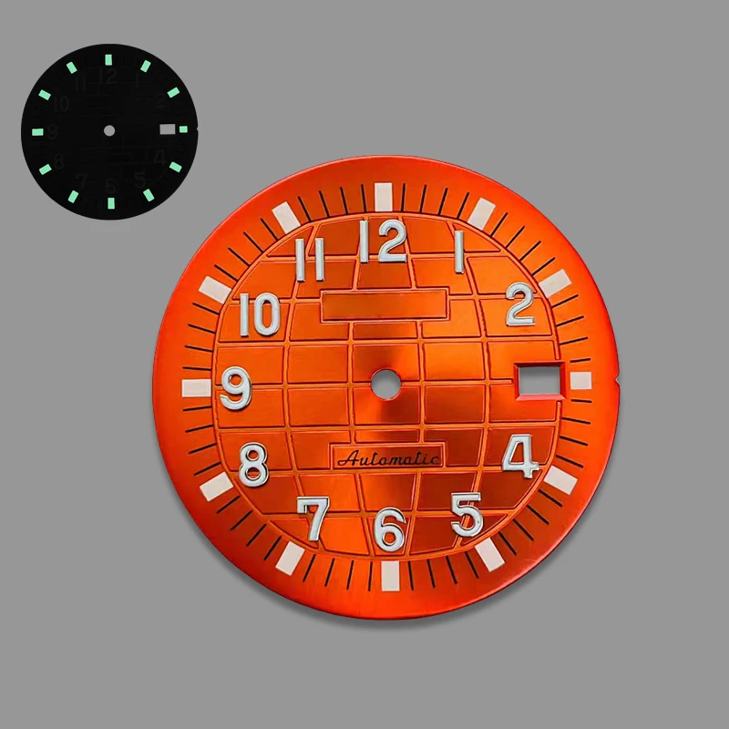 Reloj mecánico NH35 con esfera de 32mm de diámetro, superficie de buceo granada con protector solar modificado que brilla en la oscuridad verde