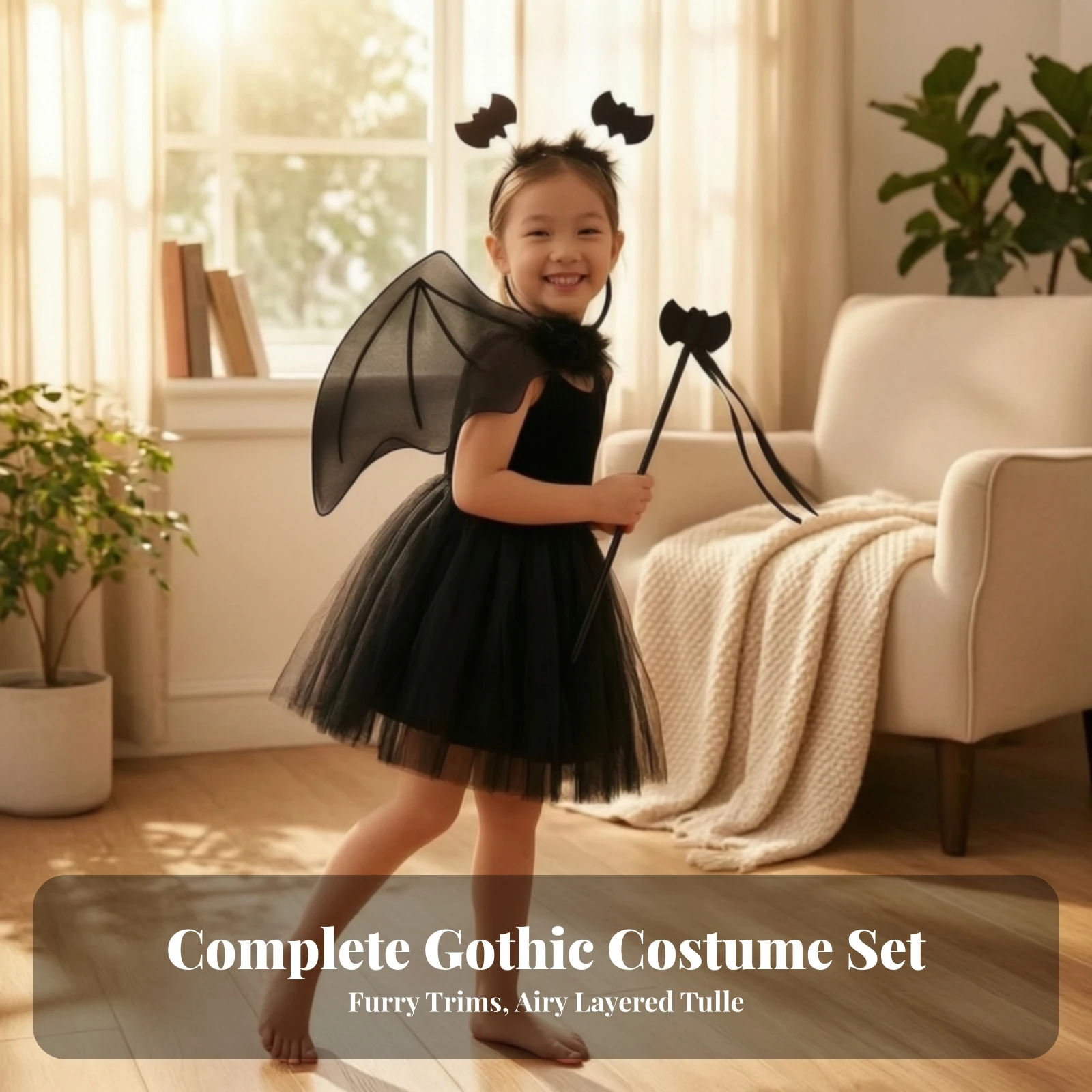 4 Pieces Tutu Costume Set with Nocturnal Flying Mammal Wings High-Quality Nocturnal Flying Mammal Wing Costume Set Soft