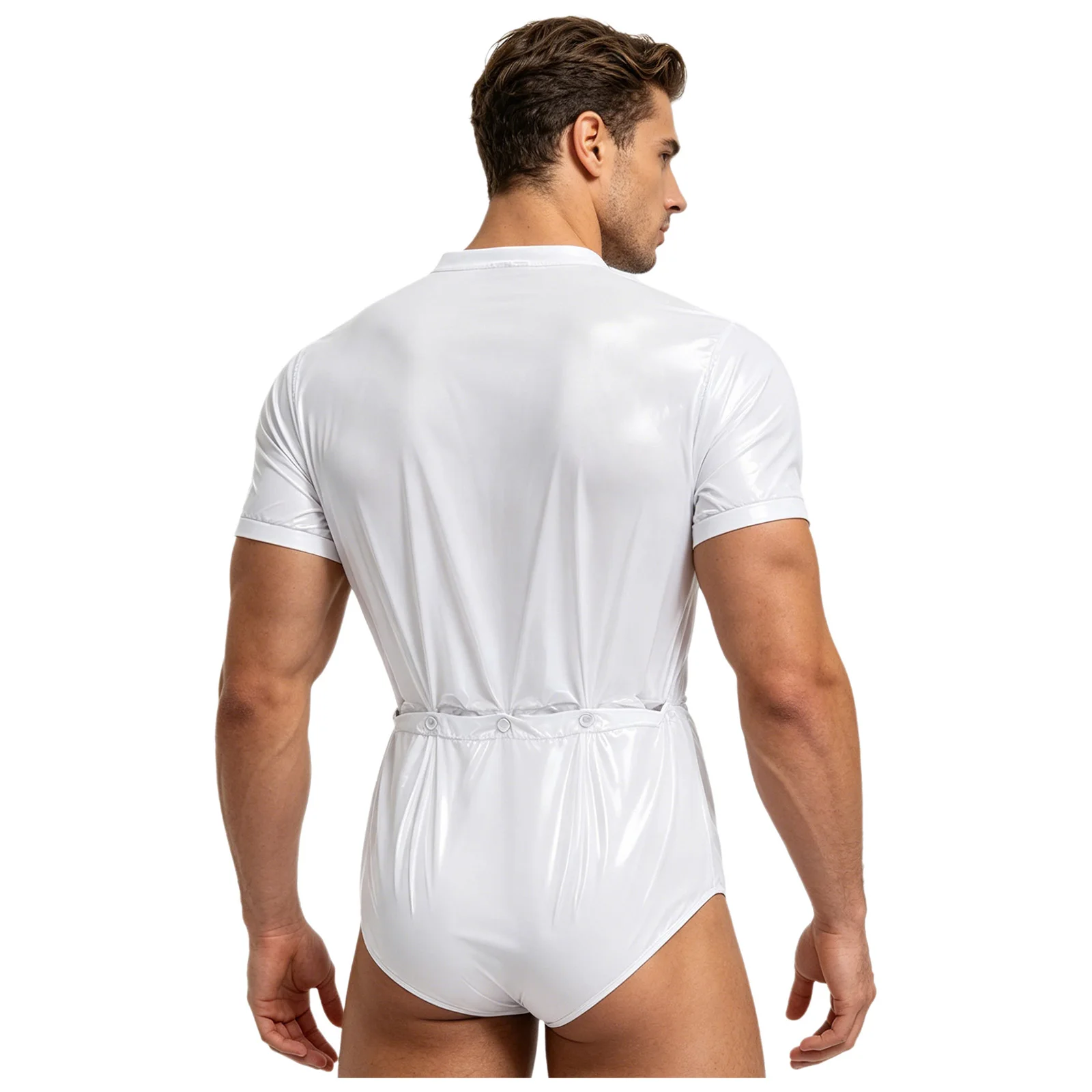 

Mens Waterproof Diaper Cover Bodysuit Short Sleeve Buttoned Waist Leakproof Adaptive Special Need Rompers Swimwear Nightwear
