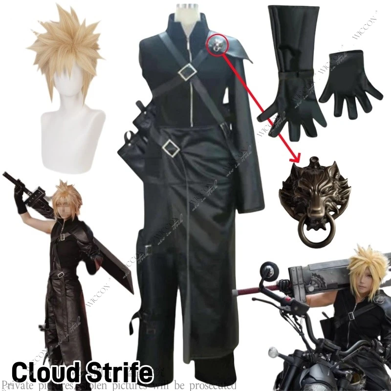 

Cloud Strife Косплей Костюм Final Game Fantasy Man FF7 Карнавальный костюм Хэллоуин Рождество Мужчины Женщины Парик Брошь Битва