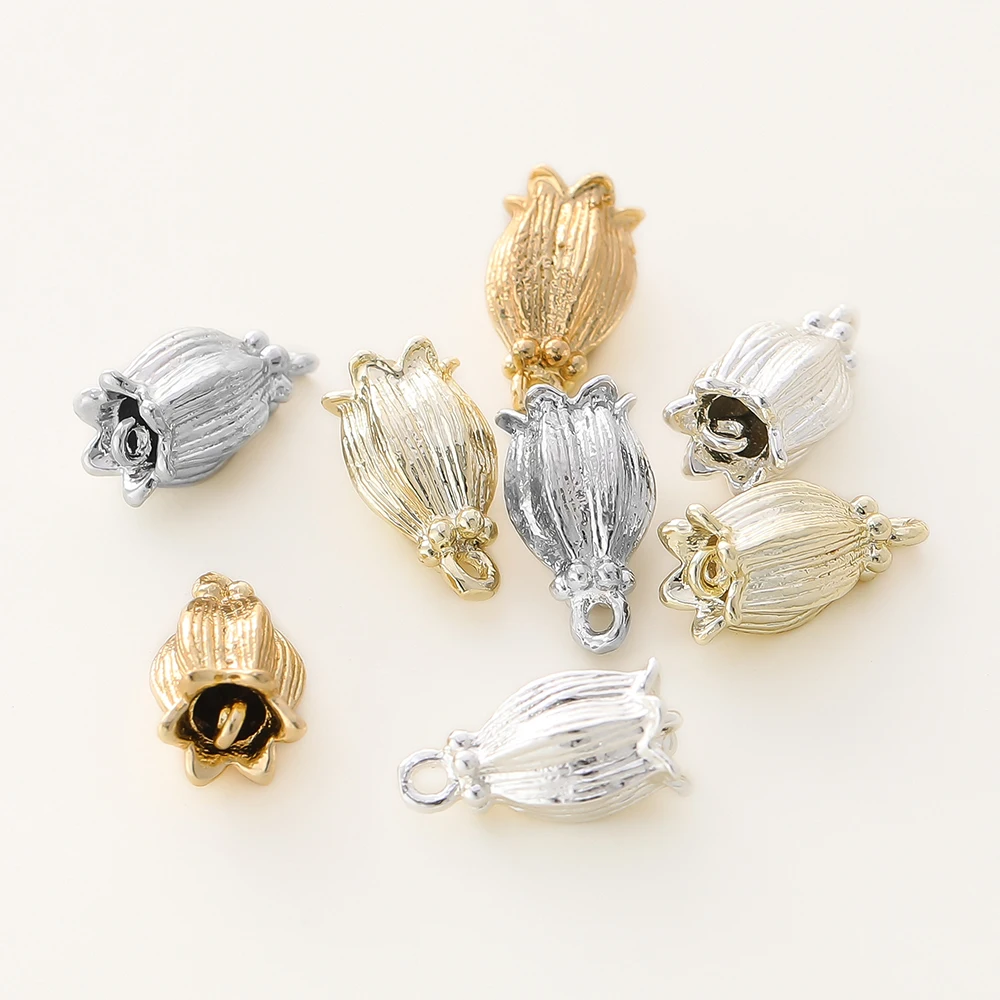 4PCS/lot 8x14MM 14K 18K Gold Color Brass 2 Holes Lily Flower Charms Bead Pendants High Quality DIY Jewelry Making Accessories