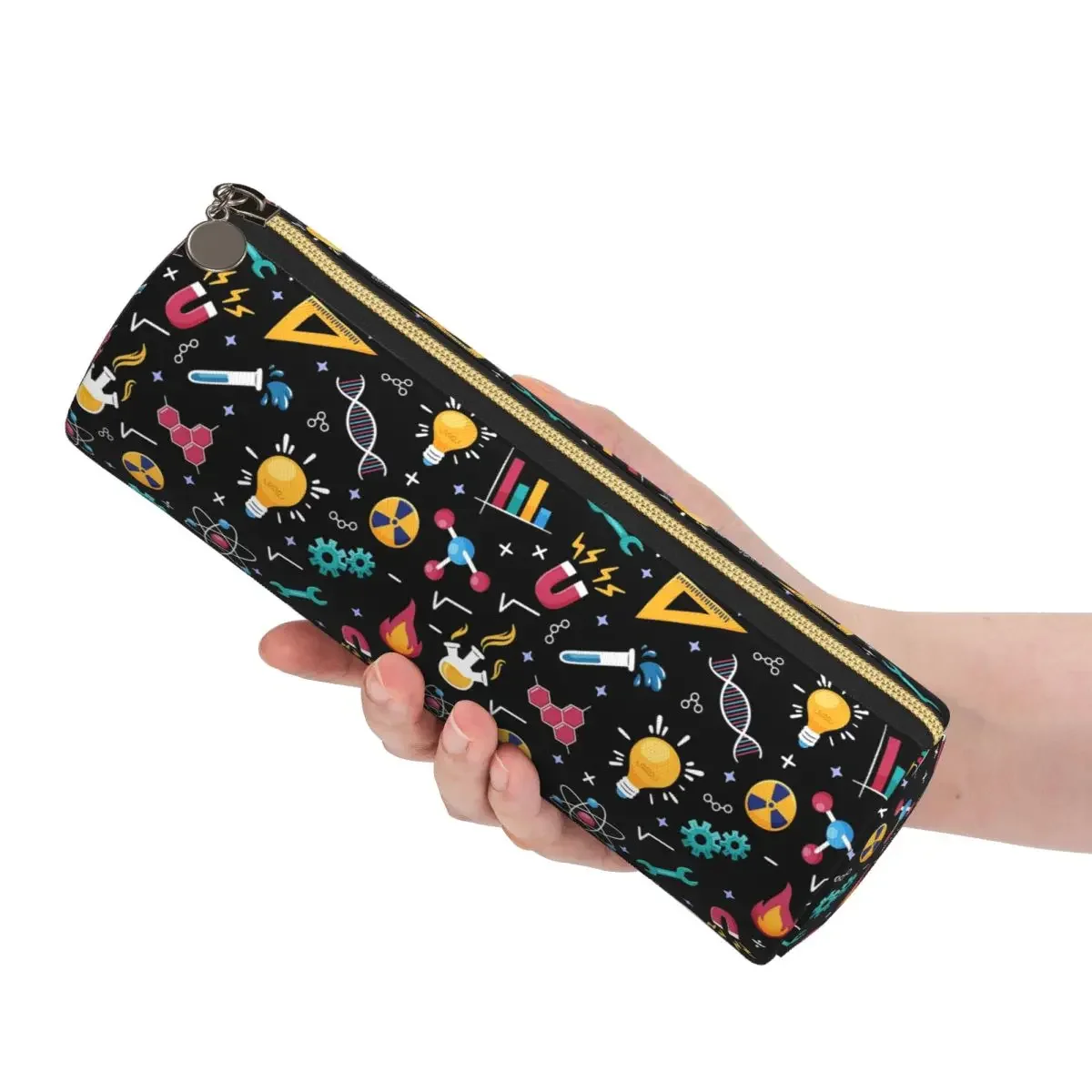 STEM Icons Pattern Science Engineering Pencil Case Pencil Pouch Cylinder Pen Box Pencil Bag for Boy Girl Stationery Supplies