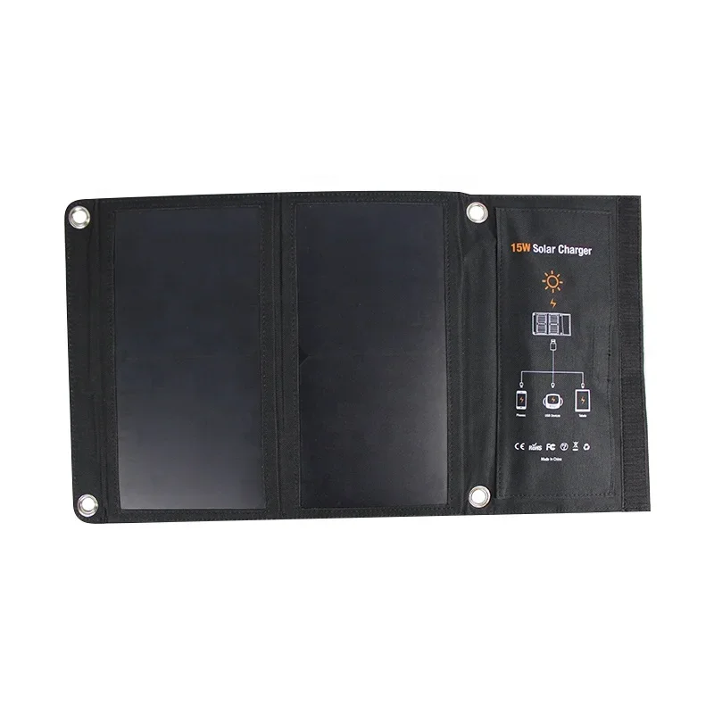 15w Folding portable solar mobile cell phone charger with USB output