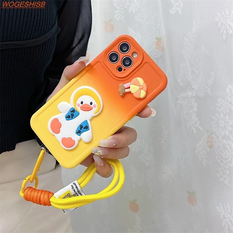 

Cute Duck Wrist Strap Phone Case For Xiaomi Poco X2 X3 X4 NFC X5 Pro X6 F5 F3 F4 GT F2 M3 M4 M5 M6 Cartoon Bracelet Soft Cover