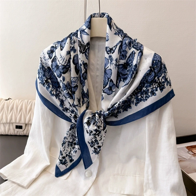 

Женский квадратный платок 90 см с принтом бабочек, весенне-осенний, для отпуска, шарф-хиджаб