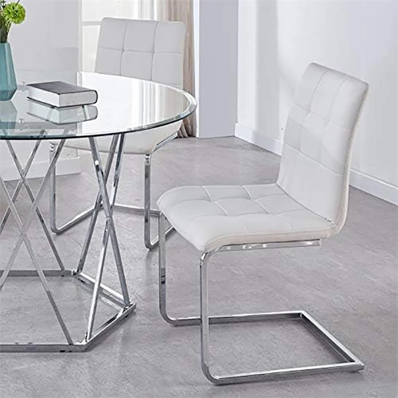 Esestado-Silla de comedor, base cromada en forma de C, PU blanco, Juego de 2