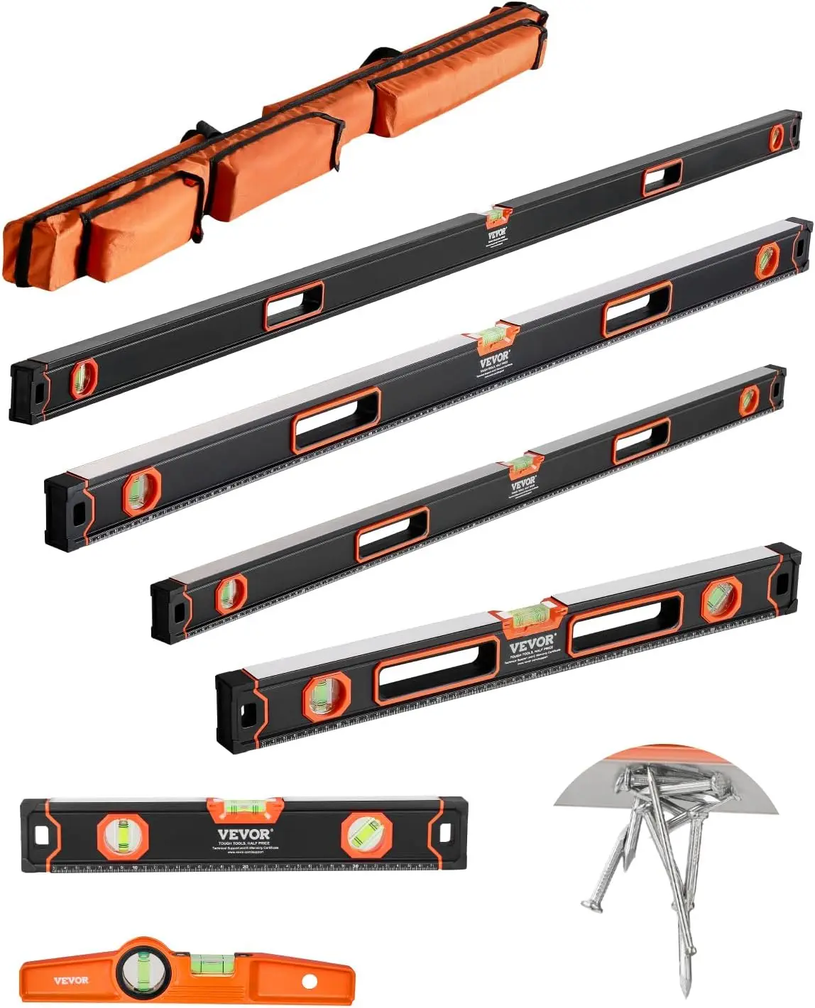 

6-Piece Torpedo Level, 78/48/32/24/16/10 Inch All Magnetic Levels Set, Bubble Vials Ruler for 45/90/180 Degree