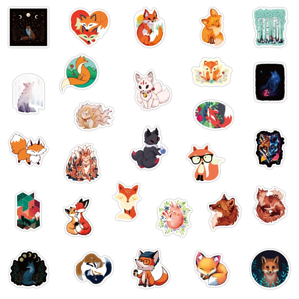 10/30/50PCS Cartoon Animal Fox Sticker For Skateboard Suitcase Notebook Guitar Laptop For Kid Classic Decals Graffiti Sticker