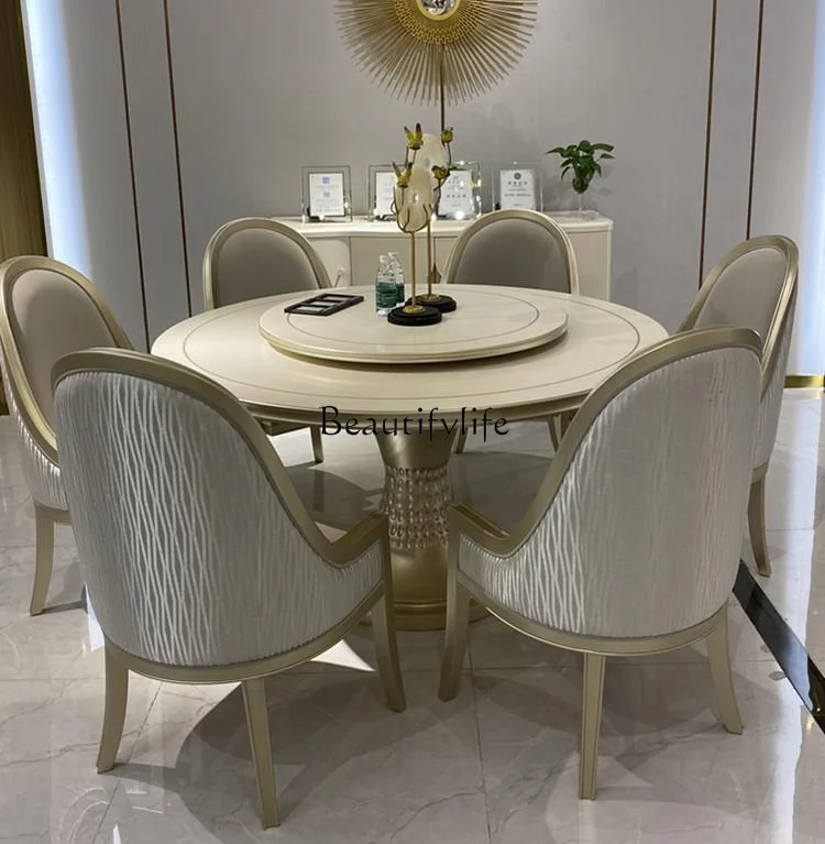 

Round dining table and chair combination American light luxury dining chair furniture simple size apartment