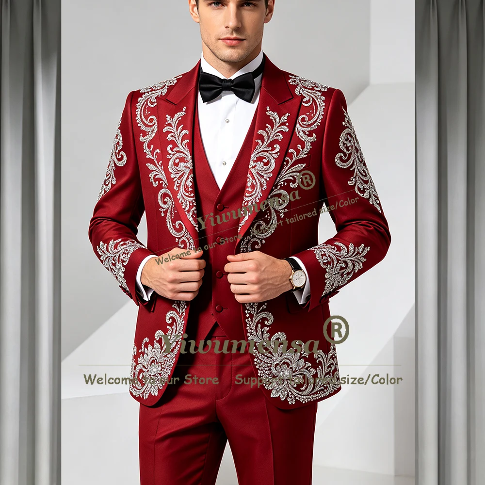 Costume 3 Pièces Homme Élégant (Veste, Gilet, Pantalon) Coupe Slim pour Fêtes, Ensemble Personnalisé, Costume Homme Sur Mesure, Smoking de Marié pour Dîner