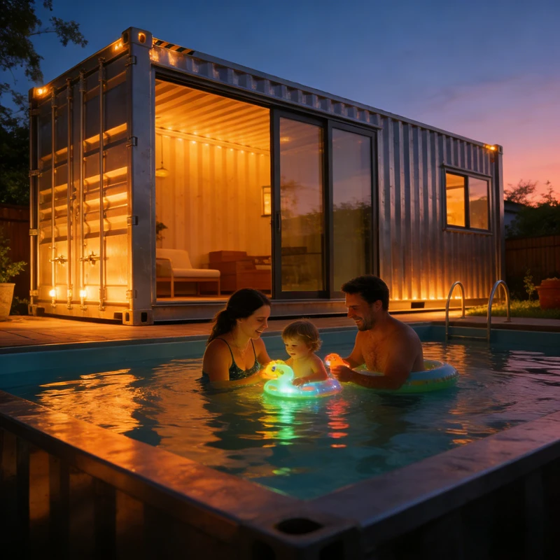 

Customized Fashionable Outdoor Container Pool with LED Lights Shower Eco Friendly Glass Composite Pool for Family