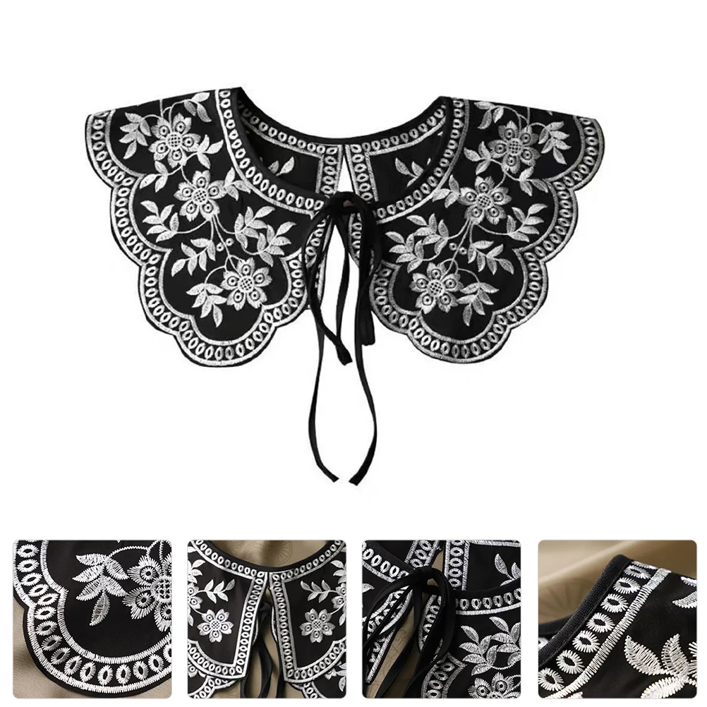 Neck Fake Collar Decor Sweater with Bows Clothes Decoration Embroidery Black Blended Women's Crochet Sweaters for