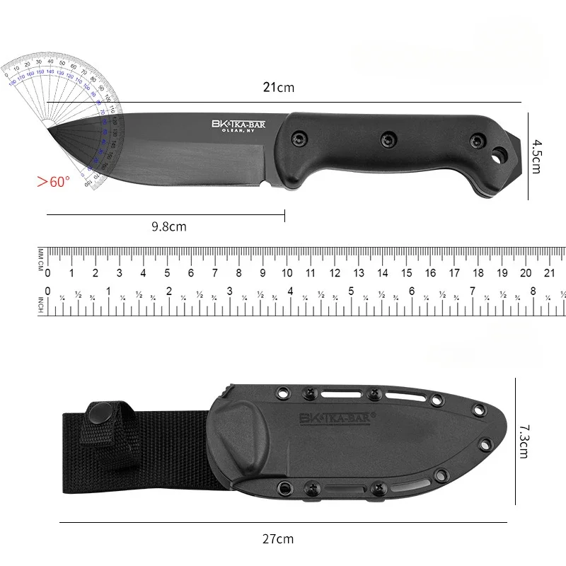 BK2 High hardness Wilderness Survival Multi functional Tactical Knife Camping Self Defense Portable Outdoor Hunting Knife