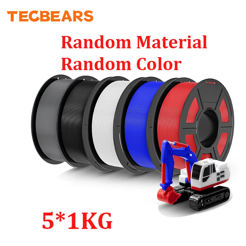 

TECBEARS 3D Printer Filament 5KG/5Rolls PLA/PLA PLUS/PLA Classic/PETG/ABS/ASA/SILK Random Material Random Color Fast Shipping