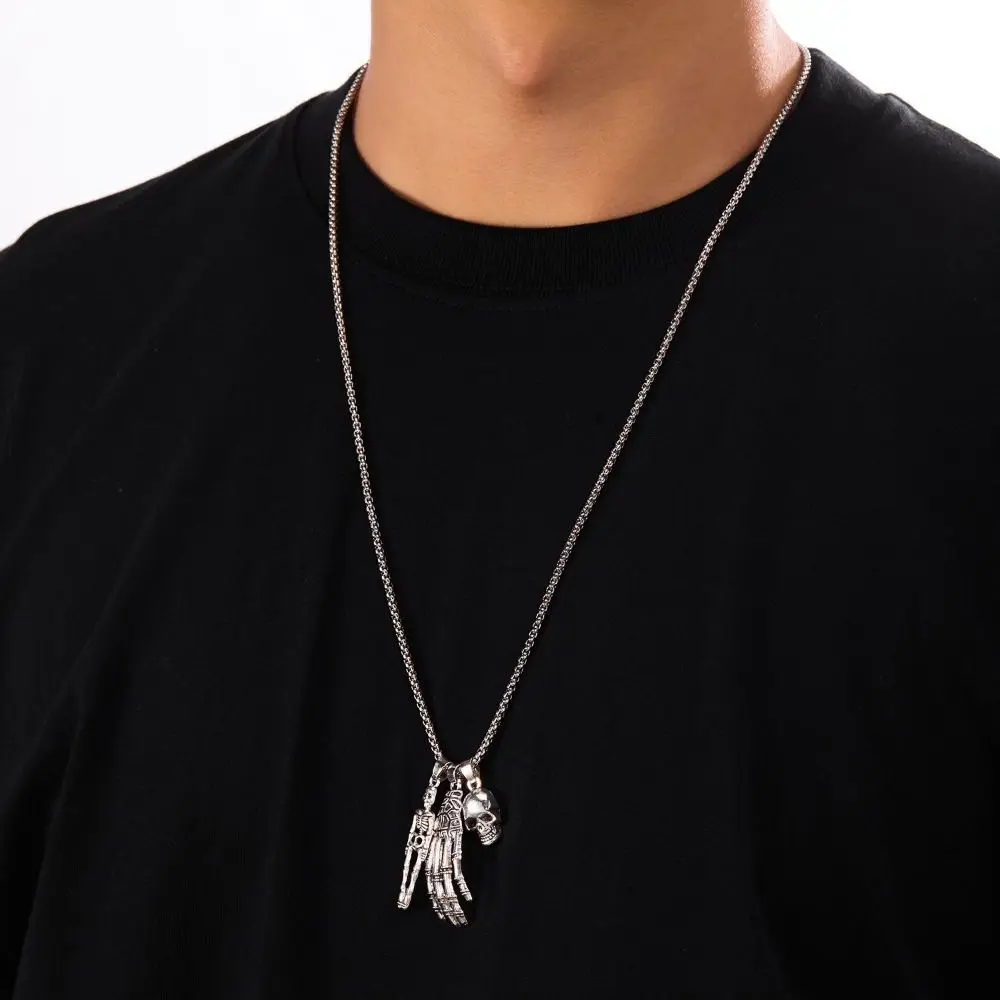 Ожерелье с подвеской в стиле панк, скелет, рука, паук, ожерелье на Хэллоуин, винтажное колье в стиле хип-хоп, готическое колье на ключицу