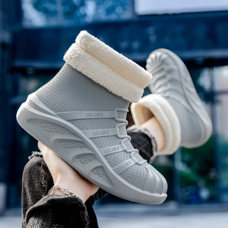 Versatile Slip on Fleece Winter Boots Cushion Ease Foot Fatigue, Skidproof Waterproof Base Light Warm for Daily Outfit Matching