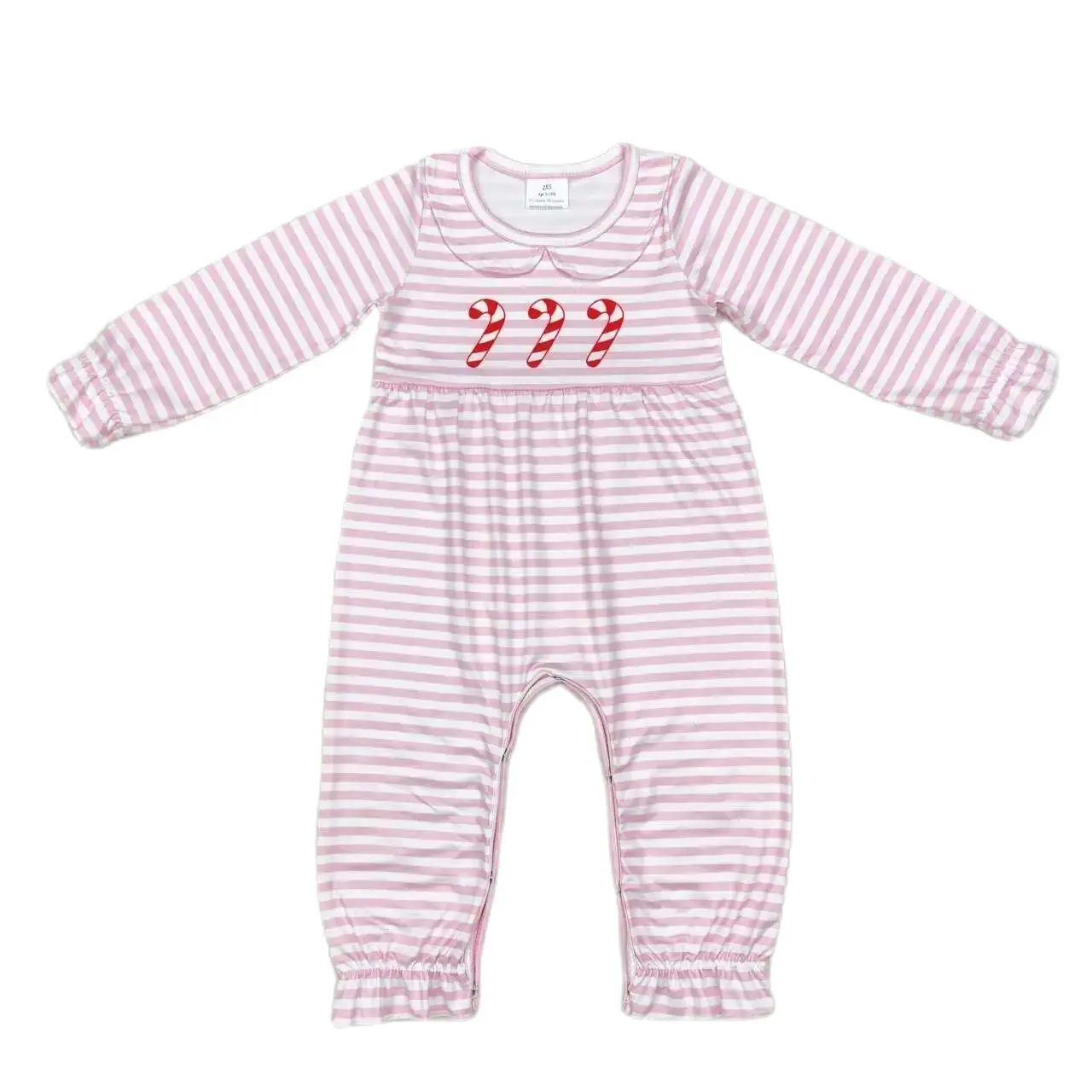 

Christmas baby toddler girl jumpsuit wholesale boutique Christmas cane pink stripes girls holiday romper